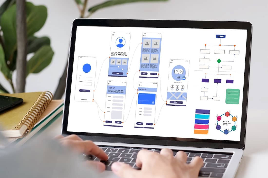 Website designer using phone app development template.